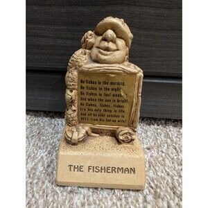 Vintage 1973 Paula The Fisherman Figure Poem about Fishing Funny Made in USA